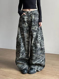 Women Camo Wide Leg Pants Streetwear Loose Trousers with Large Pockets Cool Girl Straight Cut Summer Unisex Bottoms