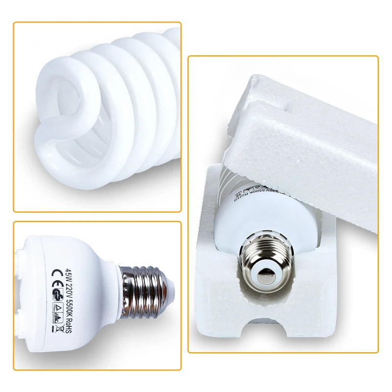 5500K Photography Daylight 4PCS 45W High Bright  Fluorescent Lighting Bulbs E27 Base For Photographic Photo Video Studio