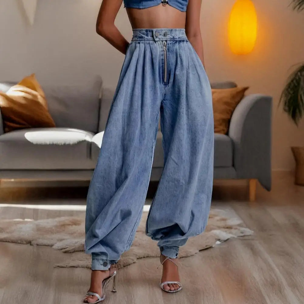 Women's Casual Cargo Jeans Stretch Baggy Cargo Jogger Jeans High Waist Harem Wide Leg Denim Pants Loose Sweatpants With Pockets