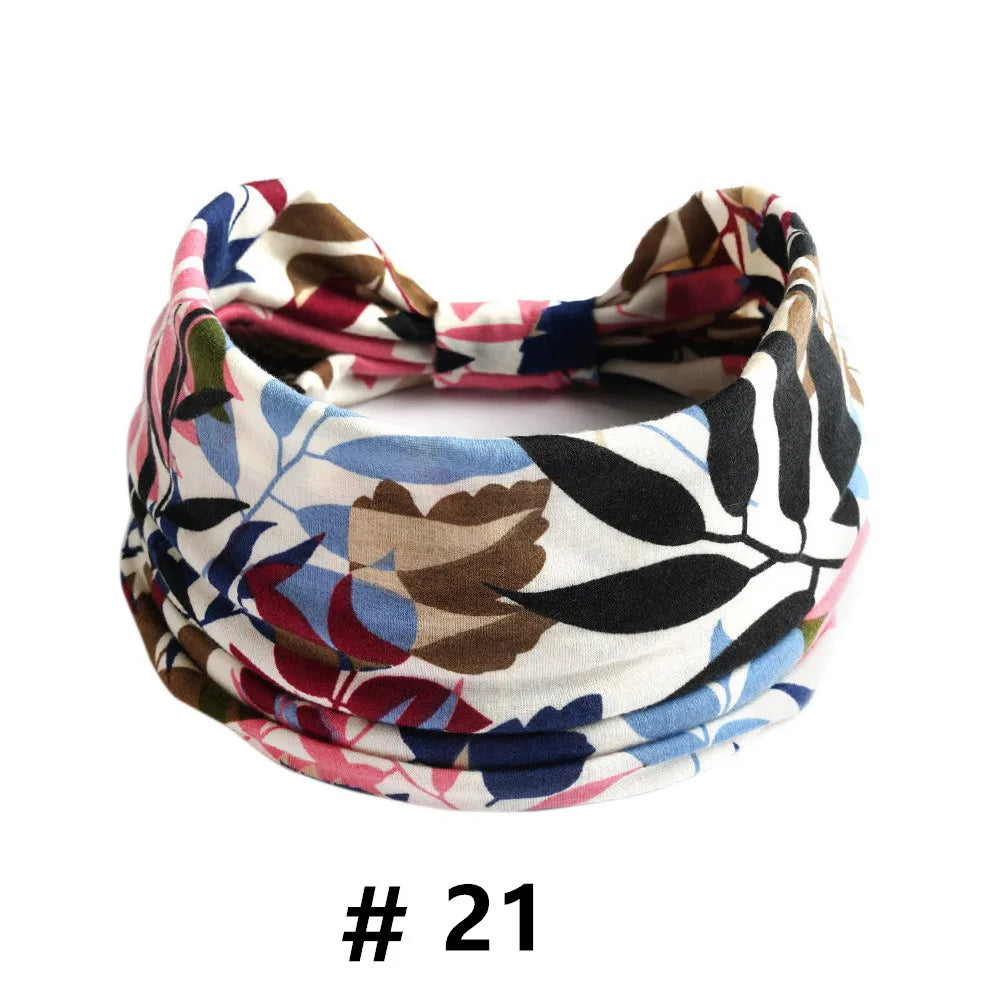 Boho Headbands for Women Cotton Wide Head Bands Stretch Hairband Non Slip Workout Yoga Running Turban Headwrap Hair Accessories