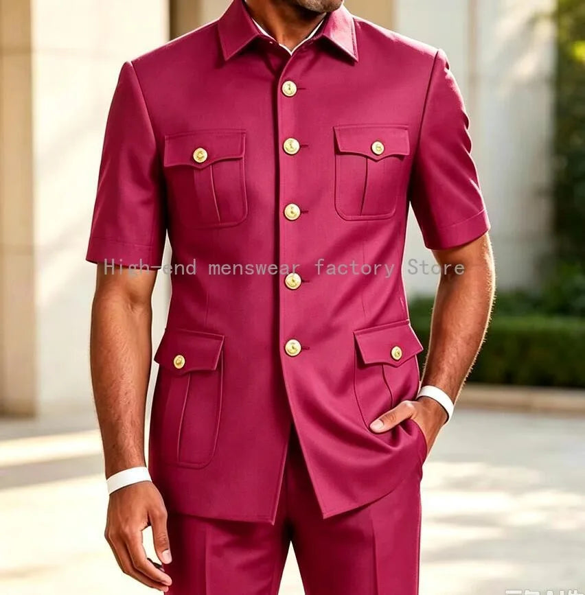 New Designal Brown Suits for Men Slim Fit Elegant Wedding Party Tuxedo Formal Business Casual Male Suit 2 Piece Set Jacket Pants