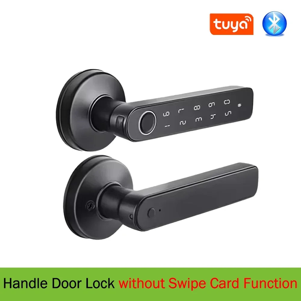 Tuya App Bluetooth Smart Fingerprint Door Lock Password Mechanical Key NFC Unlocking For Wooden Door Handle Lock IP65 Rainproof