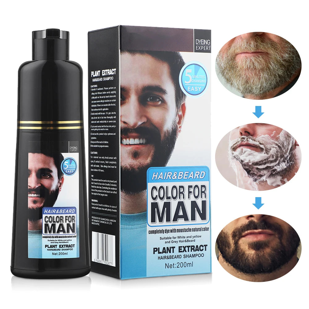 Send From US 200ml Natural Permanent Beard Dye Shampoo Long Lasting Beard Coloring For Men Removal White Grey Hair Color Cover