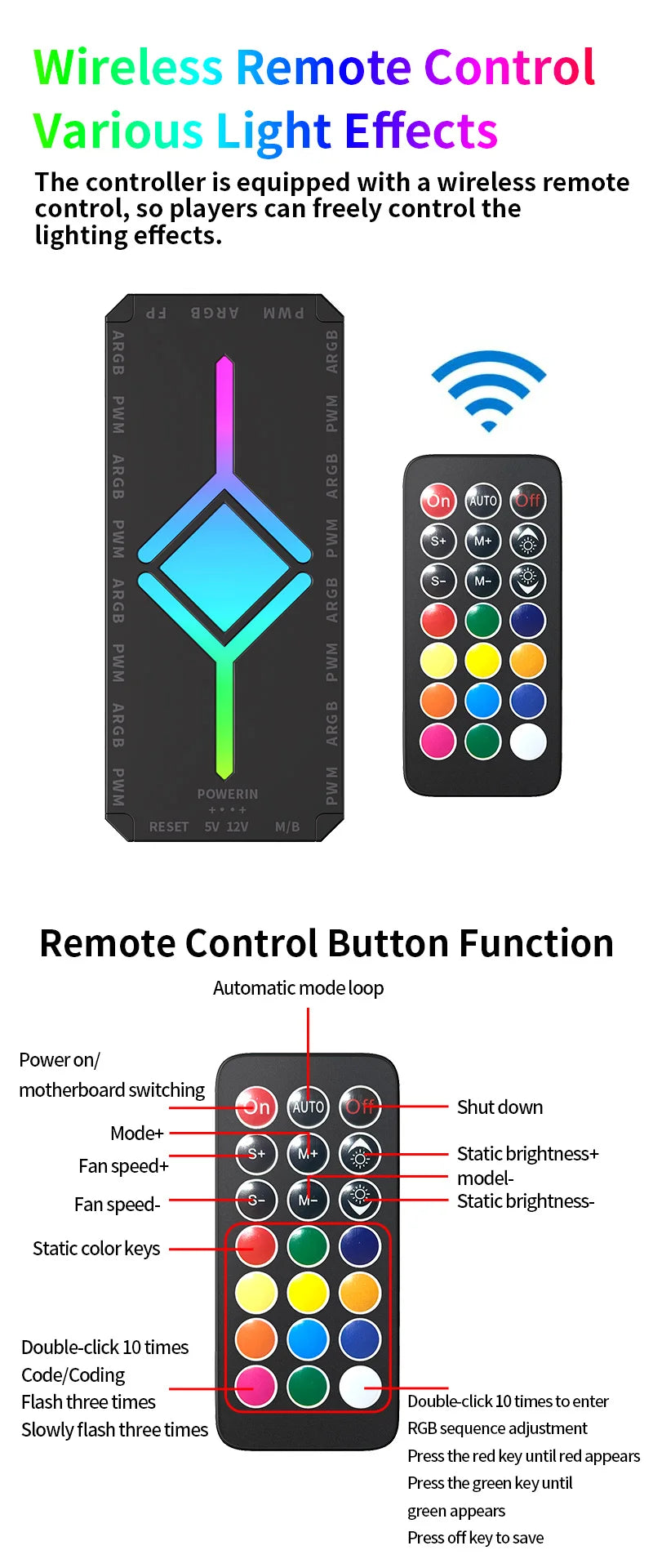 TEUCER Fan Intelligent Temperature Control 5v3 Pin Divine Light Synchronization ARGB Hub PWM HUB Wireless Remote Control