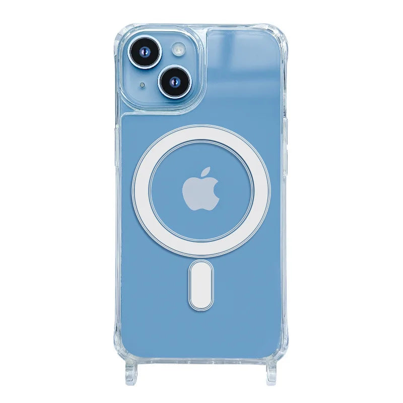 Crossbody Lanyard Clear Magnetic Case For iPhone 18 17 Air 16 15 Plus 14 13 12 Pro Max For Magsafe Acrylic Hard PC Back Cover