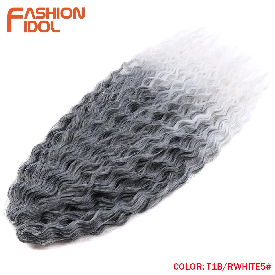 FASHION IDOL 24 Inch Ariel Hair Synthetic Crochet Curly Hair Water Wave Braid Hair Ombre Pink Deep Wave Braiding Hair Extensions