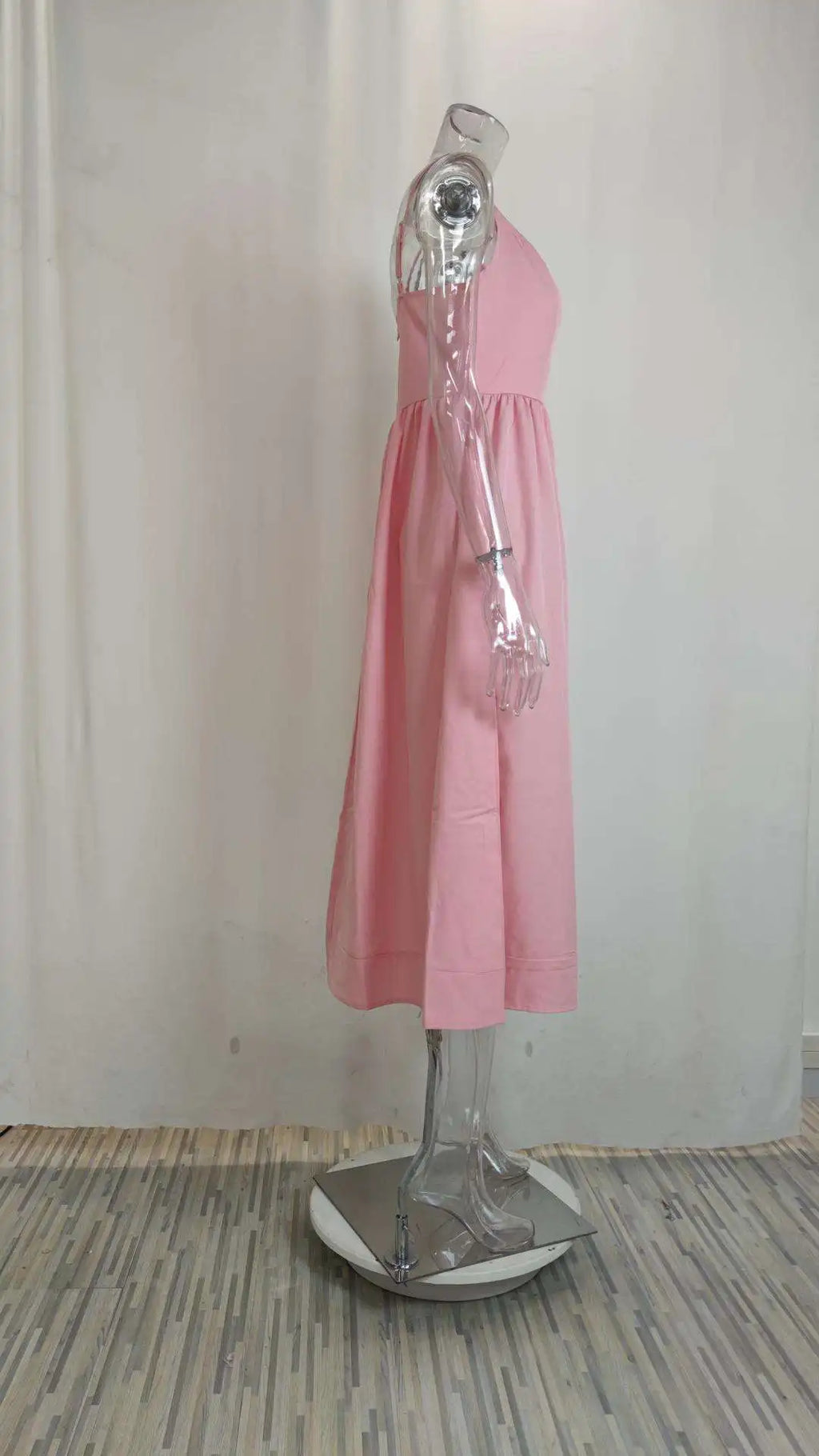 Summer Fashion Casual Sexy Big Skirt Pure Color Strapless Dress Women's mid Waist A-Line Skirt Polyester Fabric No Sleeve
