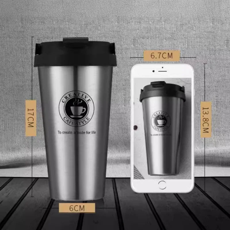 New American Simple Coffee Cup Portable Office Large-capacity Double-layer Vacuum Thermos Cup with Rope Seamless Lined Mug
