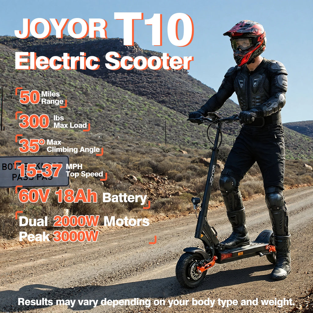 JOYOR T10 2000W Dual Motor Electric Scooter 60V18Ah Long Range Off-Road Foldable E-Scooter for Adults Heavy Duty Shock Absorber USA Local Warehouse Fast Shipping 3-5 Days Duty Free High Speed Powerful Kick Scooters Mobility S