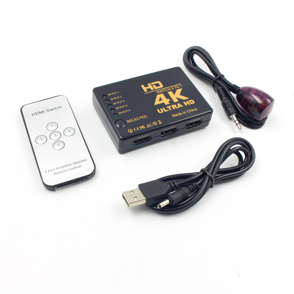 5 Input 1 Output HDMI-compatible 4K Video Switcher With IR Remote Controller  HDTV Switches for Xbox PS4 DVD HDTV PC Laptop TV