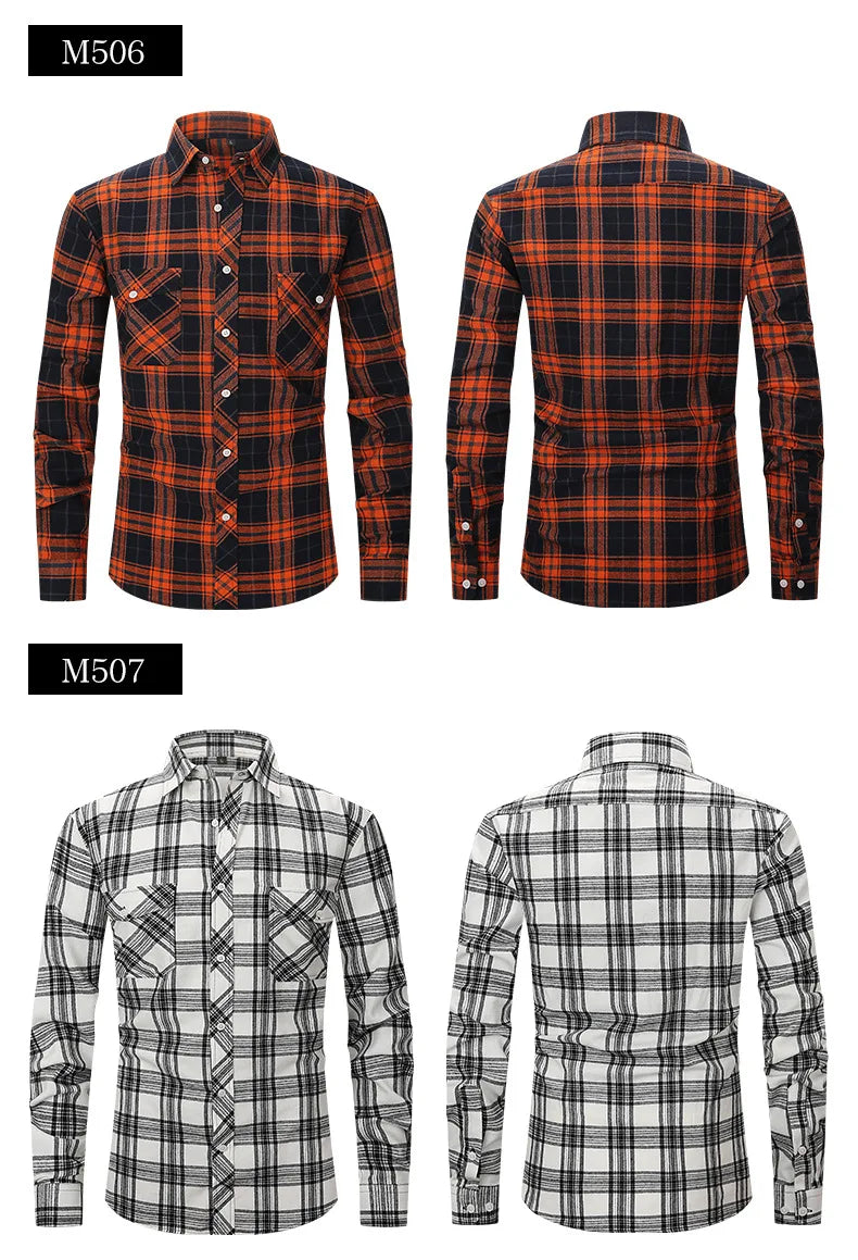 Men's long sleeve shirt ground wool plaid comfortable casual spring summer autumn high quality slim-fit free ironing fast