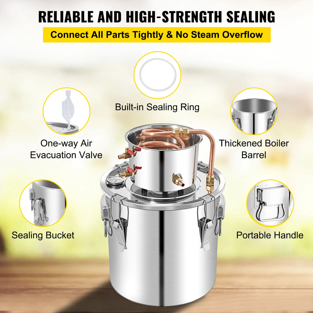 SucceBuy 50L Alcohol Still Stainless Steel Water Alcohol Distiller with Condenser 13.2Gal Wine Making Boiler with Copper Tube