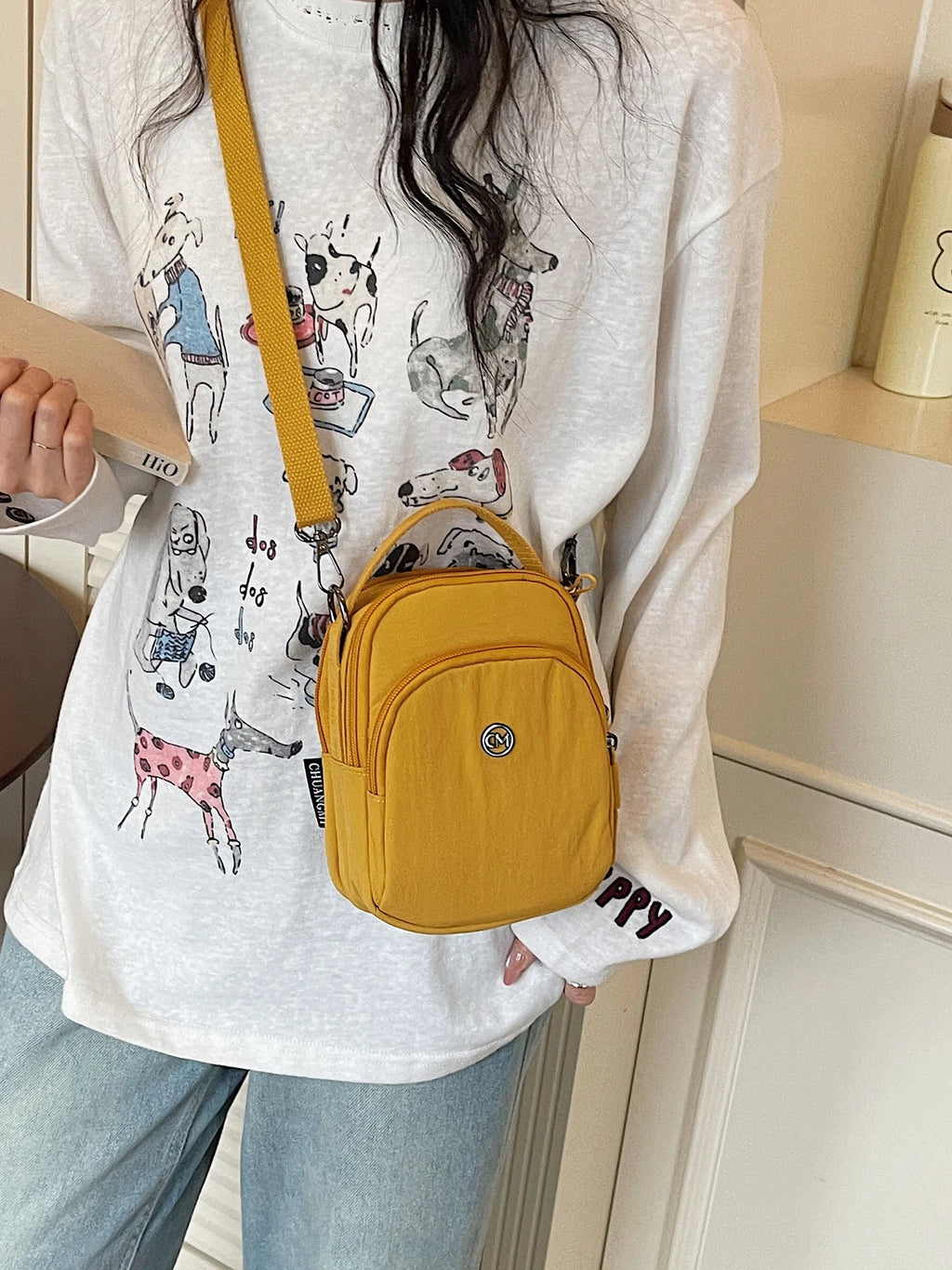 Casual Oxford Fabric Mobile Phone Bag Women's Crossbody Bag Lightweight Trendy Single Shoulder Canvas Bag for Walking