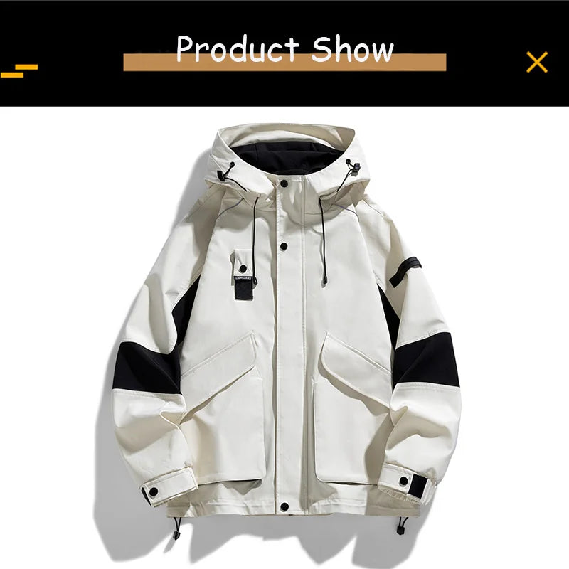2026 Men Spring Autumn Outdoor Leisure Cargo Hooded Jacket Men Hiking Sport Windbreak Fashion Pocket Loose Jacket Coat Male Hots