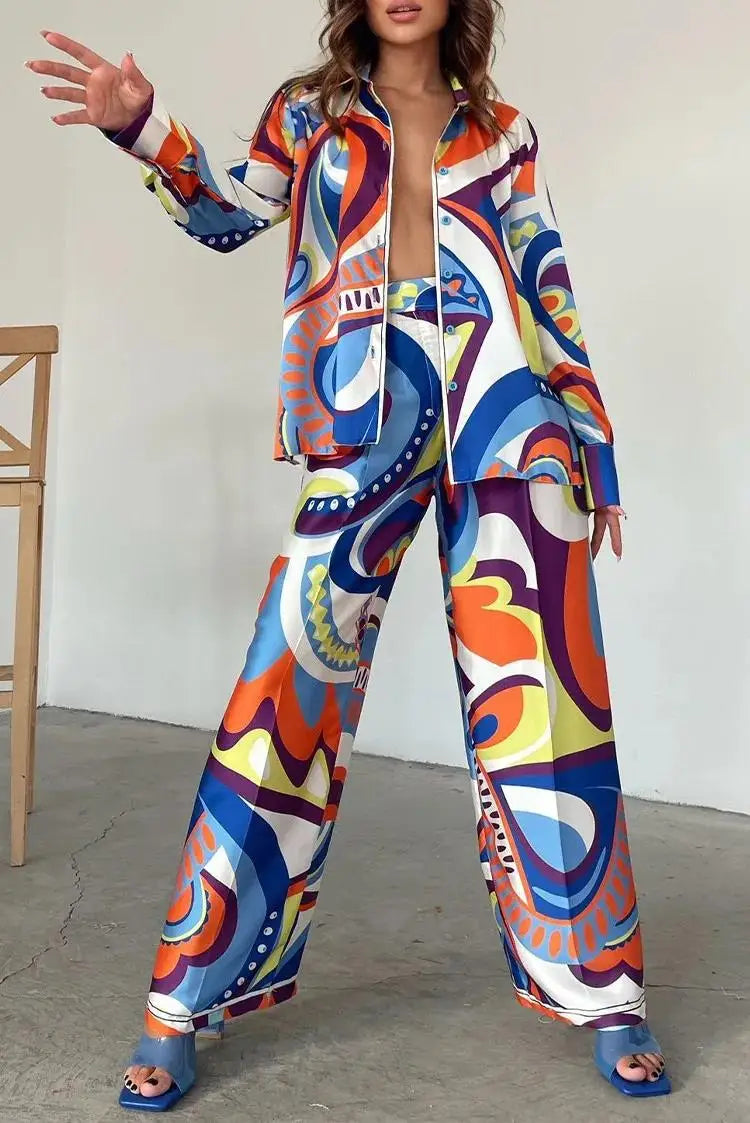 Spring New Two Piece Sets African Sets For Women New African Print Elastic Baggy Pants Rock Style Famous Suit Lady Outfits