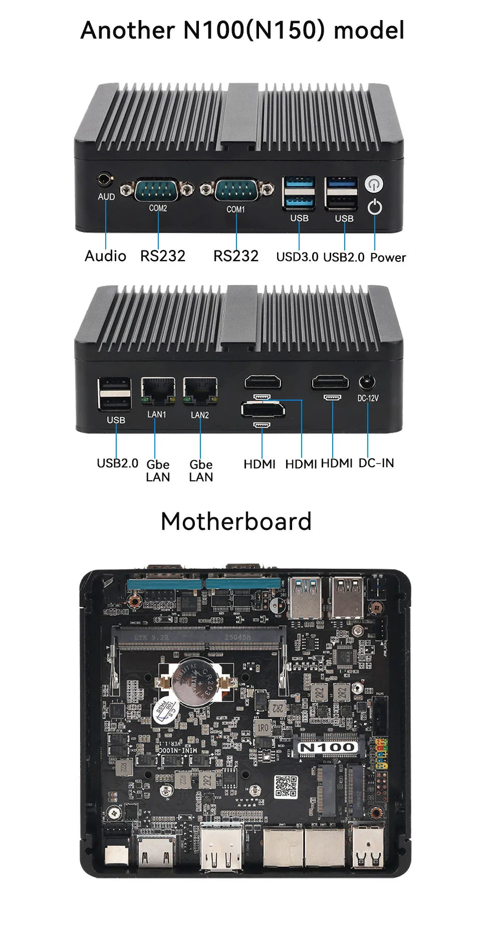 2LAN2COM Industrial Mini PC with Celeron J6412/N100 Support Windows10/11 Linux Pfense with 4xUSB 1xDP1.4 2xHDMI2.0 Computer