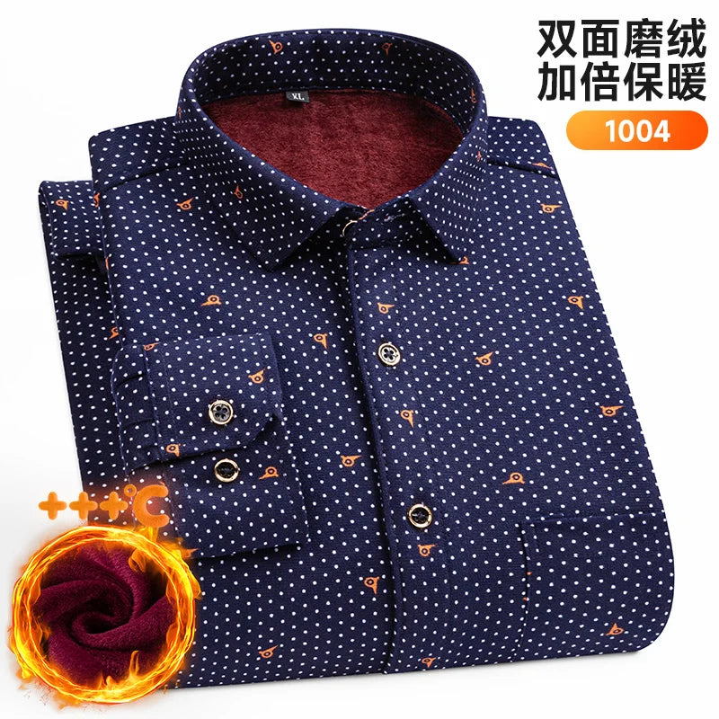 Men's Long-Sleeved Shirt Thickened Warm 7XL8XL Plus Size Autumn/Winter Casual No-Ironing Comfortable Double-Sided Fleece Top