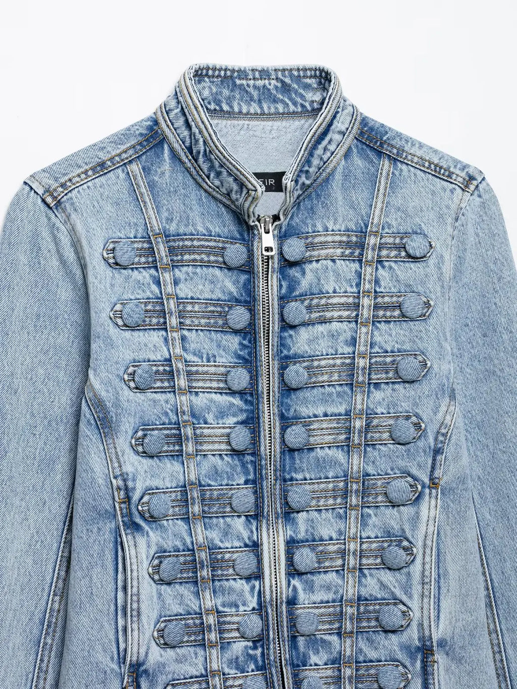 HH Y2K Military Short Denim Jacket Women's Light Washed Stand Collar Slim Denim Jacket Sexy Spring and Autumn Street Tops