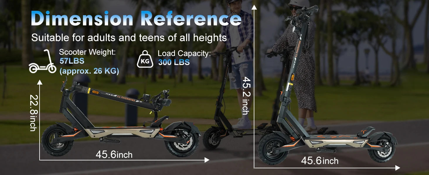 Electric Scooter 1500W Motor for Adults, 48V Battery, 40mph Max Speed, Up to 45 Miles Range, 10 Inch Tires