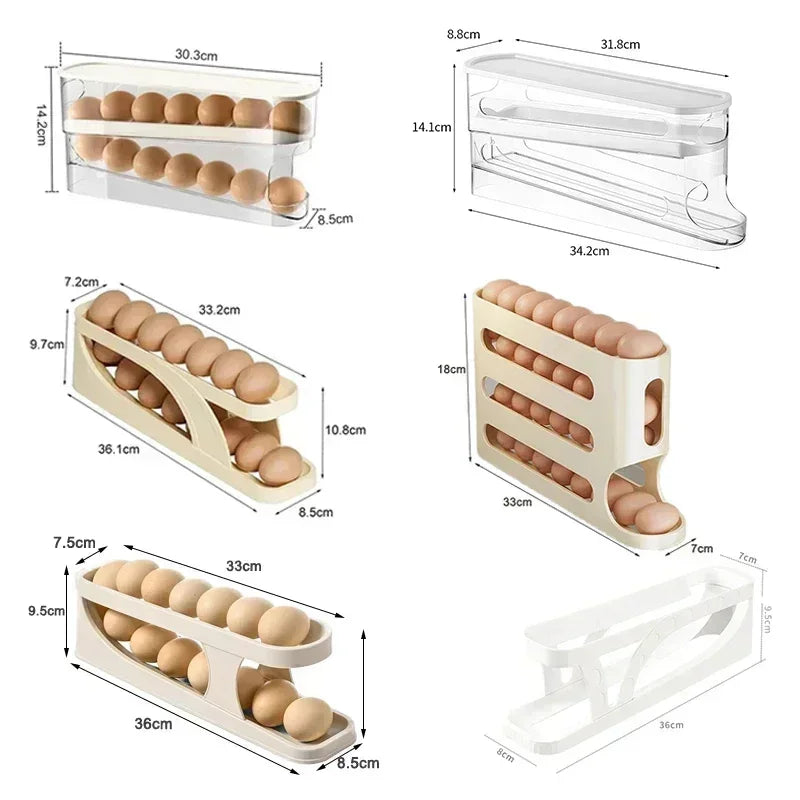 Double Layers Egg Storage Box Refrigerator Automatic Rolling Slide Egg Rack Refrigerator Side Door Freshness Box Kitchen Storage