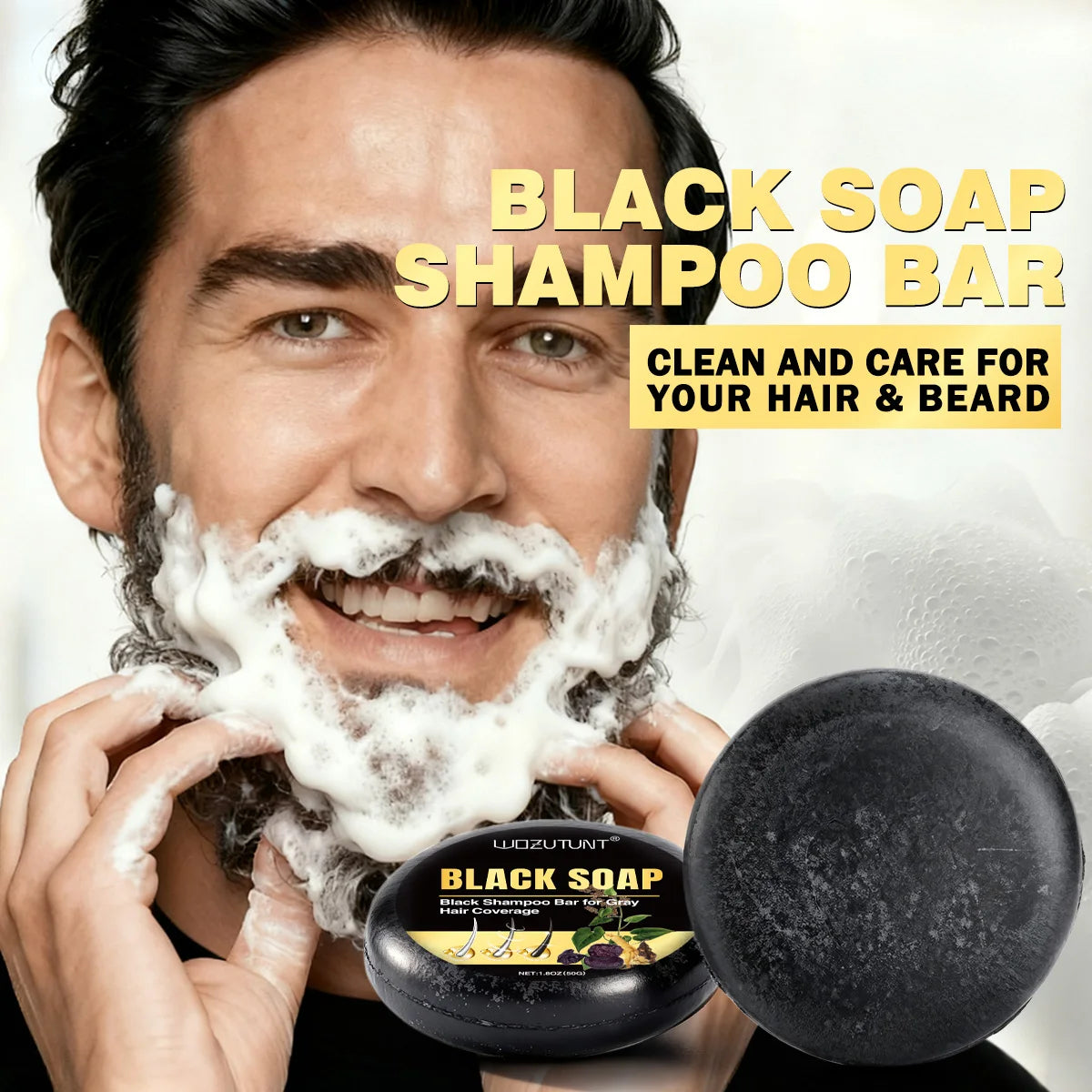 WOZUTUNT Natural Black Shampoo Soap Ganoderma Polygonum Multiflorum Nourishing Gradually Repairing Gray Hair Herbal Hair Bar Kit