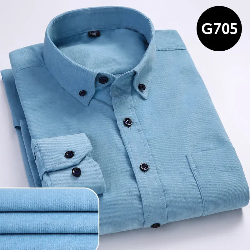 Cotton Corduroy Shirt Long Sleeve Winter Regular Fit Mens Casual Shirt Warm S~6xl Solid Men's Shirts with Pokets Autumn Quality