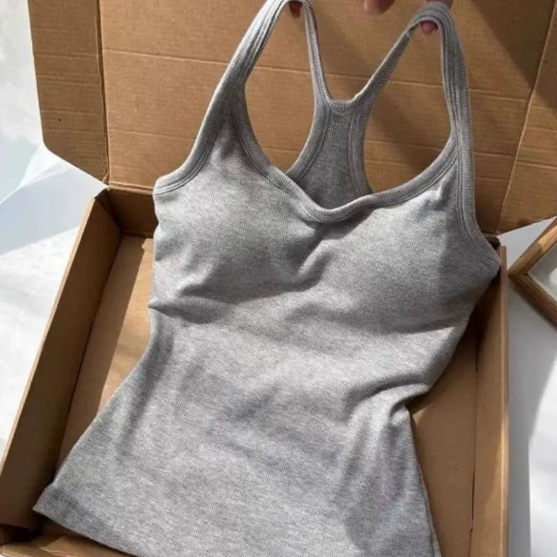 High Elastic No Tight Ribbed Tank Top Women Deep V Neck Racerback Sleeveless Slim Camisole Basic Daily Layering Underwear Vest