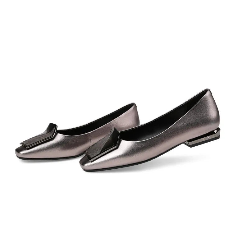 NEW Autumn/Spring Women Pumps Genuine Leather Shoes for Women Square Toe Low Heel Shoe Concise Slip-on Plus Size Handmade Shoes