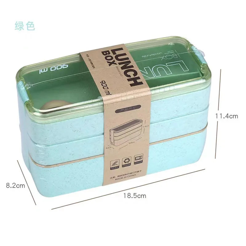 Kitchen 900ml Microwave Lunch Box Wheat Straw Dinnerware Food Storage Container Children Kids School Office Portable Bento Box
