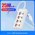 8 in 1 USB Electrical Socket 25W Fast Charging Power Outlet Adapter Docking Stations USB Splitter Converter USB Extension Socket