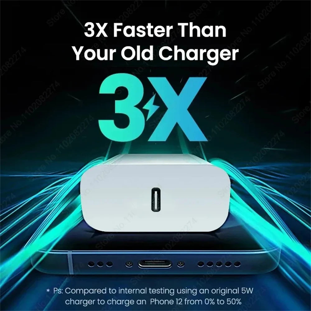 Original 20W For iPhone Charger USB Type C Fast Charger For iPhone 17 16 15 14 13 12 11 Pro Max Plus PD Charge Cable Accessories