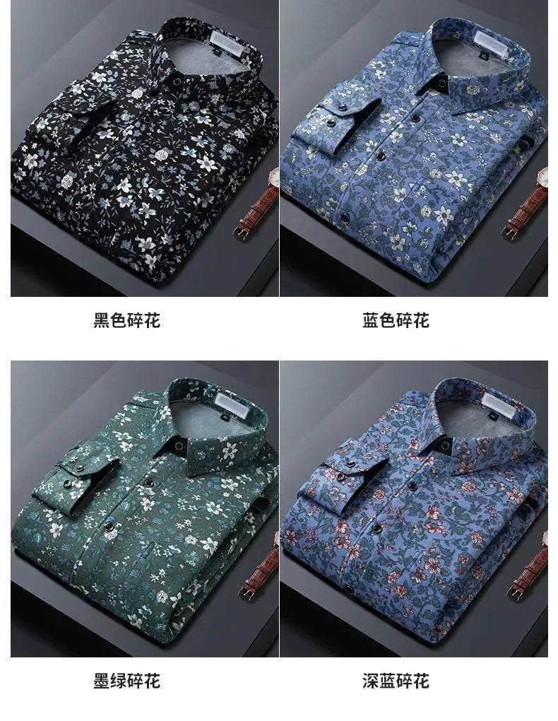 2025 spring shirts flower design high quality thicken casual mens shirt,autumn smart casual shirt men,size M-5XL KCY019
