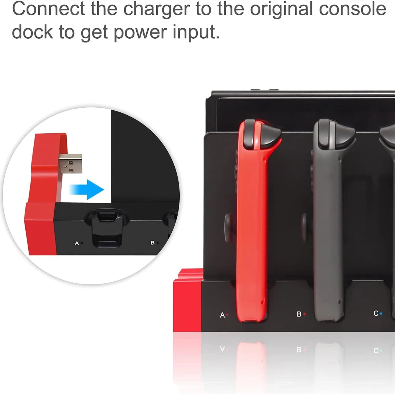 IPEGA PG-9186 Charging Dock Station for Switch&OLED - Charges Up To 4 Controllers, Compatible with Switch and OLED Model