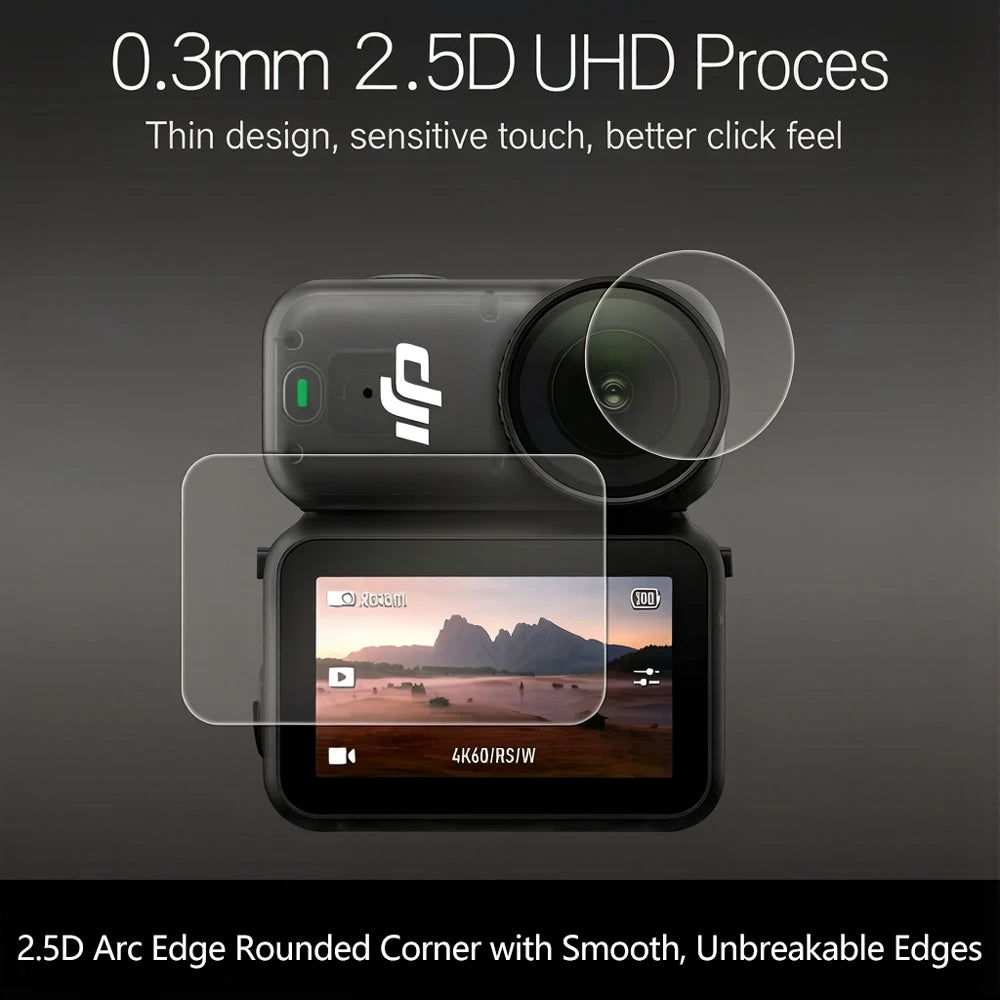 9H Tempered Glass Screen & Lens Protector for DJI Osmo Nano Action Camera, HD Anti-Scratch Explosion-Proof Film Protective Kit