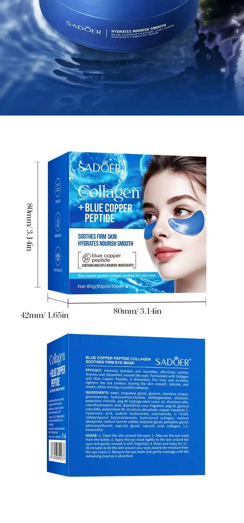 60 pieces of SADOER multi combination collagen eye mask, anti dark circles, eye bags removal, moisturizing, firming, eye patch,