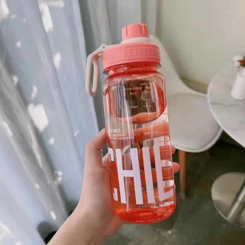 0.6L/0.8L/1L Large Capacity Water Bottles Plastic Lightweight Clear Drink Bottle with Handle Strap Leak Proof Travel Kettle