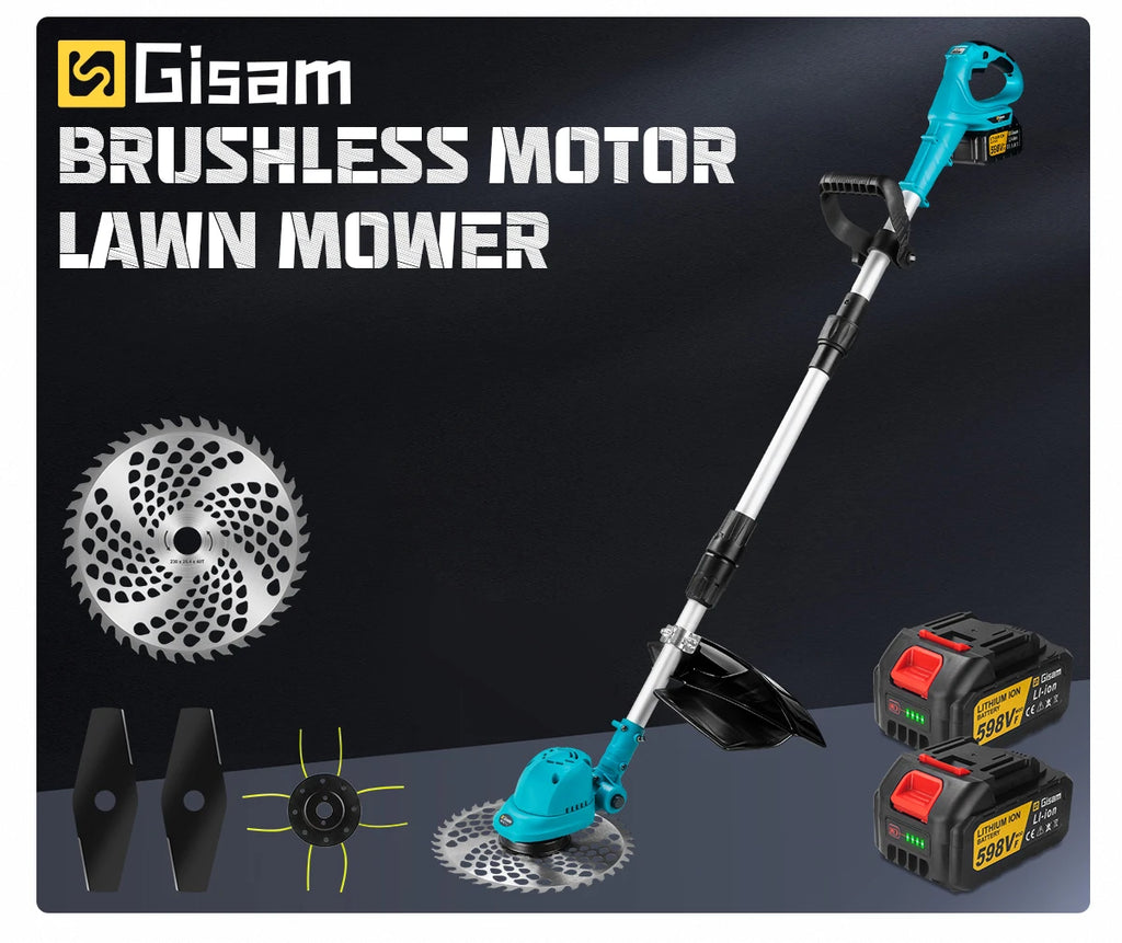 Gisam 10Inch Brushless Electric Lawn Mower 36000RPM Grass Trimmer Length Adjustable Garden Power Tool For Makita 18V Battery Pin
