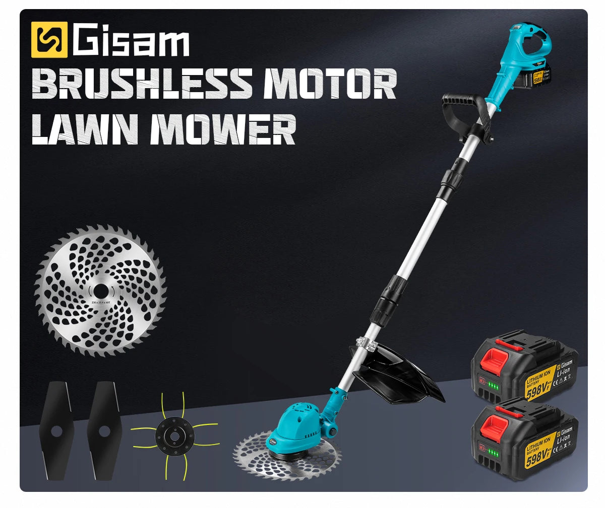 Gisam 10Inch Brushless Electric Lawn Mower 36000RPM Grass Trimmer Length Adjustable Garden Power Tool For Makita 18V Battery Pin
