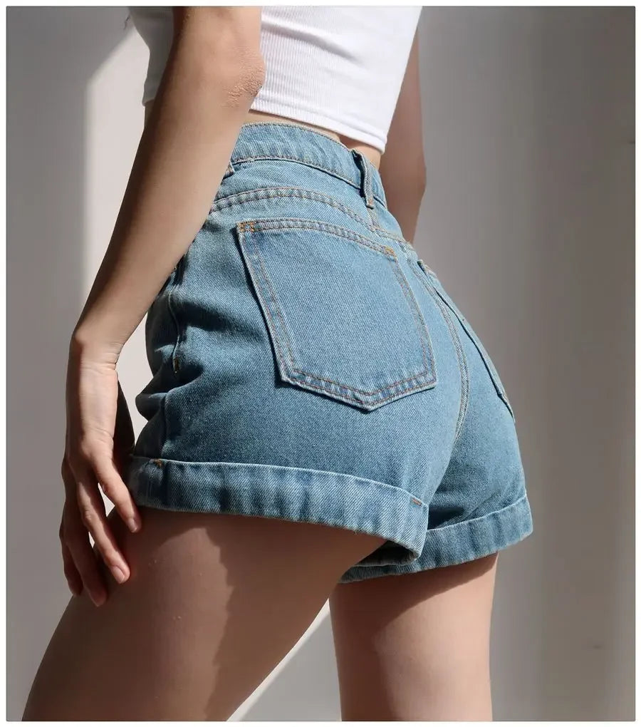 Basic Denim Shorts Women Sexy Skinny Vintage All-match High Waist Fashion Casual Streetwear Summer Chic Pure Temperament Females