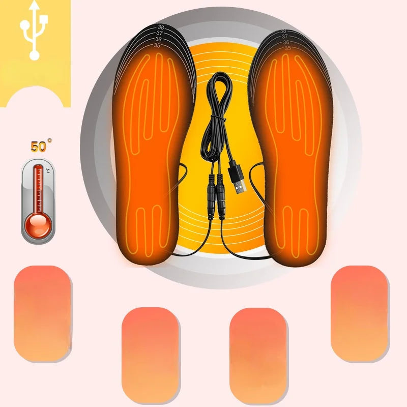 USB Rechargeable Heated Insoles (Size 35-45) | DIY Cuttable for Outdoor Skiing & Winter Warmth