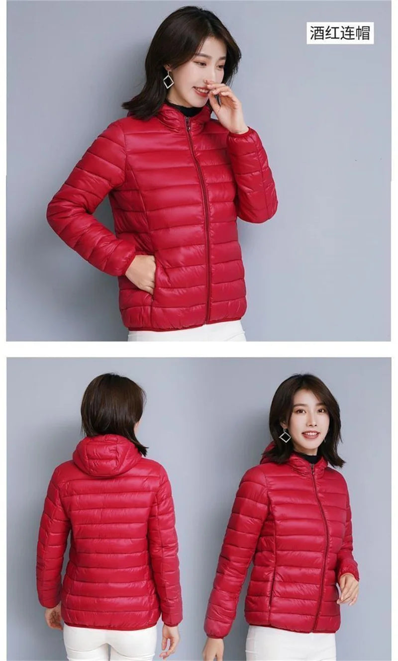 Down Jacket Women's Short Autumn Winter New Parkas Stand-UP Collar Hooded Warm Cotton Padded Coat Large Size Outcoat Ladies Tops