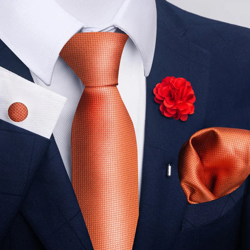 Hot Sale Luxury 8 Cm Blue Floral Ties Pocket Square Cufflinks Brooch Set For Man Suit Accessories Holiday Gift Fit Formal Party