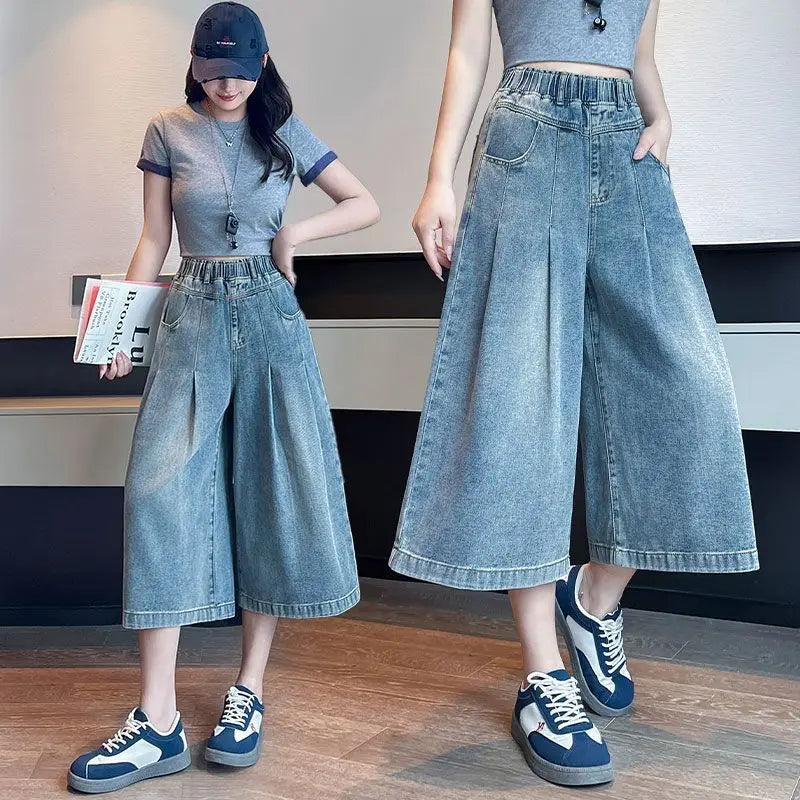 Denim Shorts Loose High Waist Wide Leg Shorts