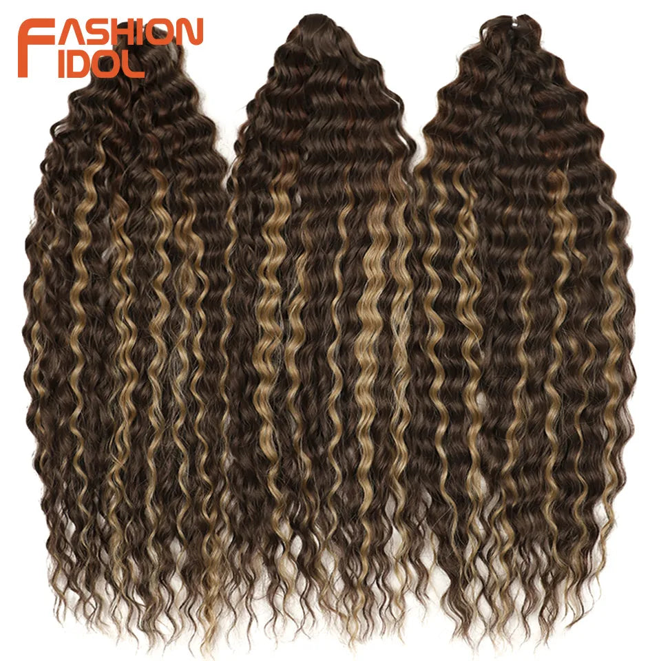 FASHION IDOL 24 Inch 300g Ariel Hair Synthetic Crochet Curly Hair Water Wave Braid Hair Ombre Blonde Braiding Hair Extensions