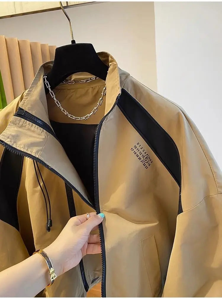 Zipper Design Niche Loose Casual Stand Collar Windbreaker Jacket Spring and Autumn Short Jacket Jacket Top
