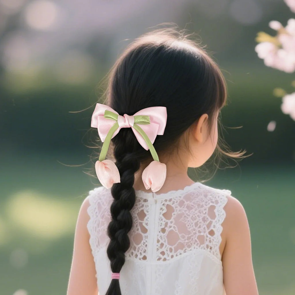 Korean Tulip Flower Bow Hair Clip Girls Sweet Fashion Versatile Duckbill Clip Children Kids Princess Hair Styling Accessories