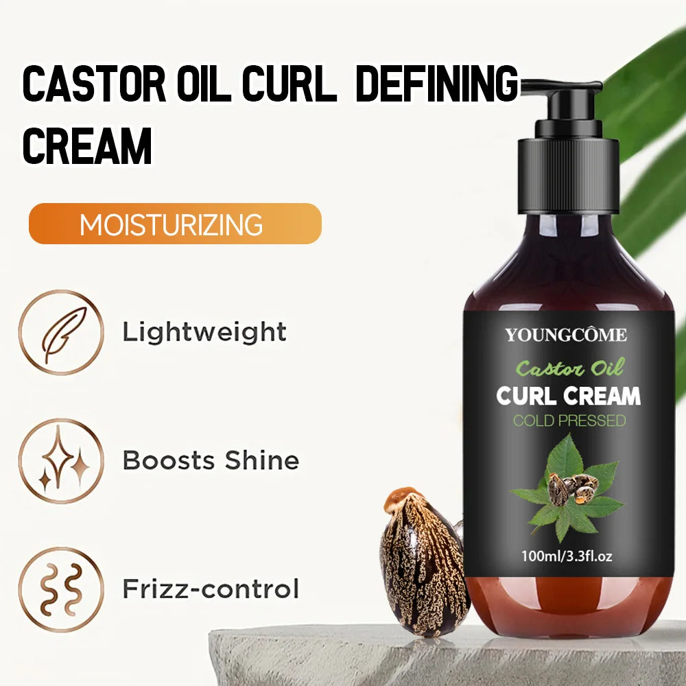 YOUNGCOME Black Castor Oil Curl Cream Non-stick Hydrates eliminates frizz, Hair-Smoothing Anti-Frizz Cream to Define 100ml new