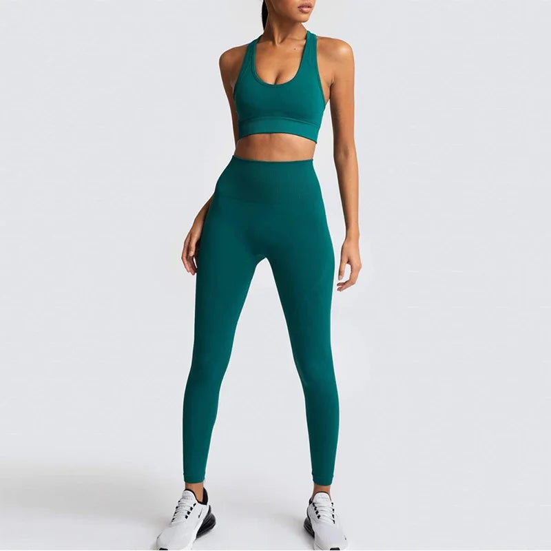 NEW Women's Yoga Set Seamless Sportswear 2-Piece Gym Yoga Clothes Sports Bra + Leggings Running Wear Skinny Sports Set Suits