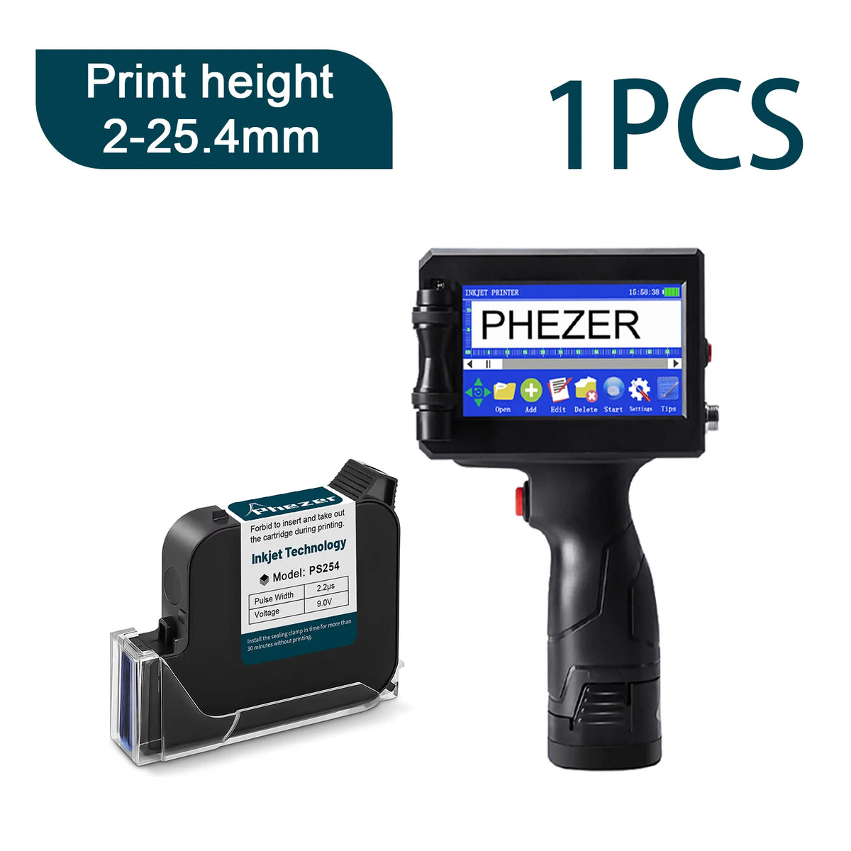 Phezer P15 12.7/25.4mm Handheld Inkjet Printer 28 Languages QR Code Barcode Batch Code Date Marking Expiration Date Coder