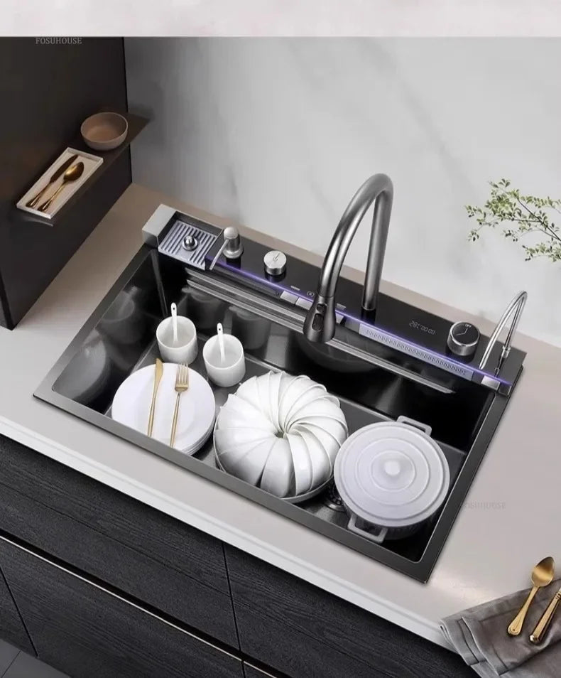 Modern Smart Kitchen Sinks Creative Metal Multi-functional Basin Luxury Household Sinks for Apartment Kitchen Rental House